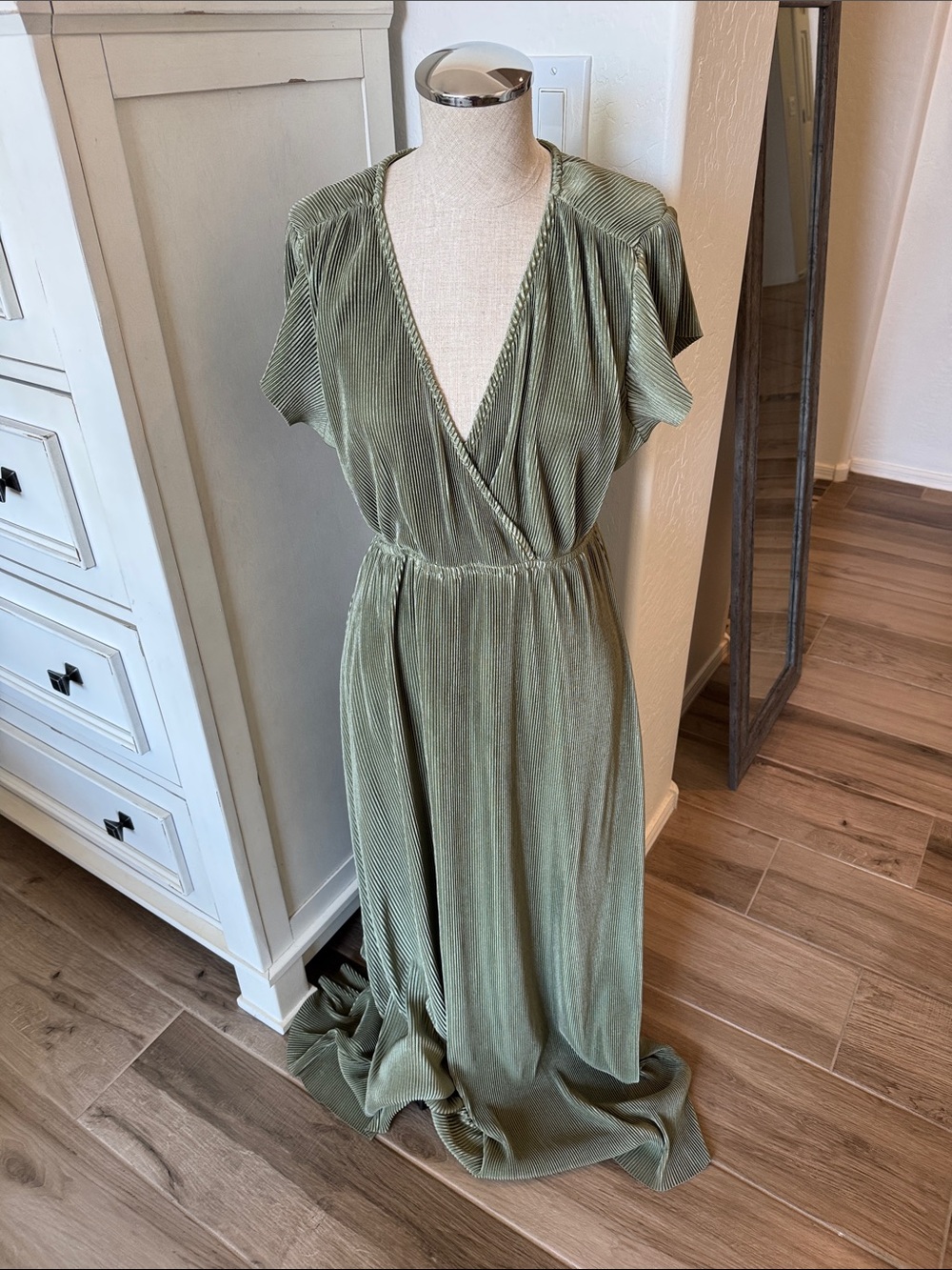 Baltic Born L Athena sage green pleated maxi dress
